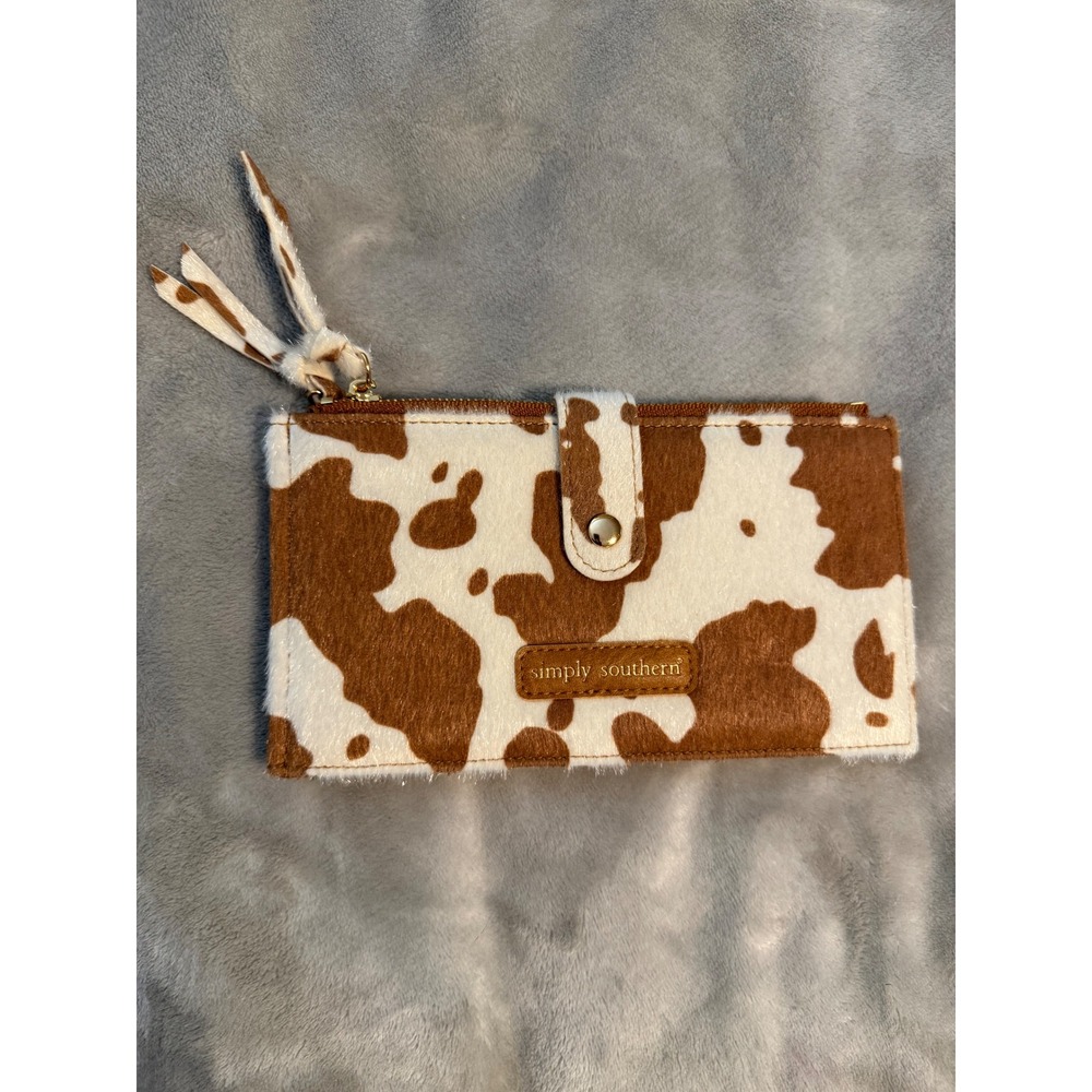 Simply Southern Cow Print Zip Wallet Wristlet Faux Hair On Hide New NWOT